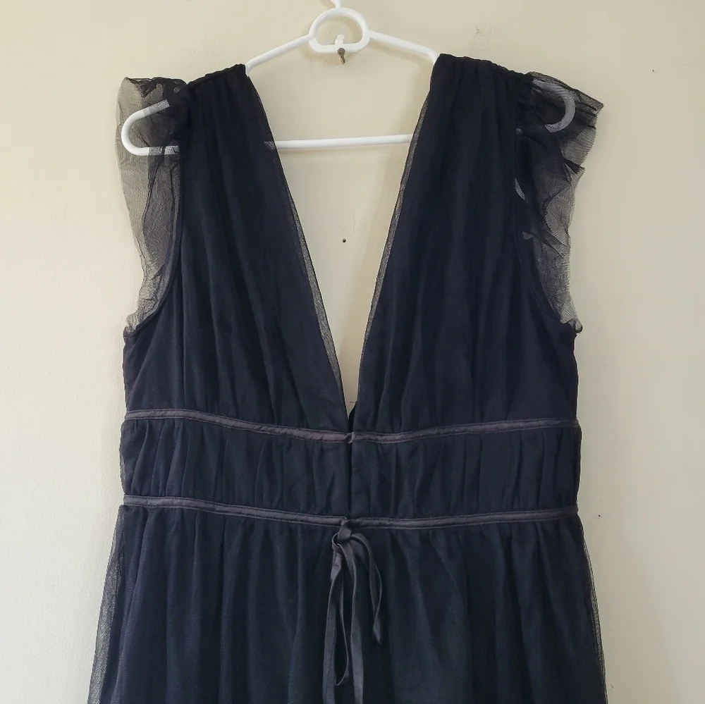 Lulu's Black Tulle Maxi Dress with Deep V & Open Back - Picture 4 of 7